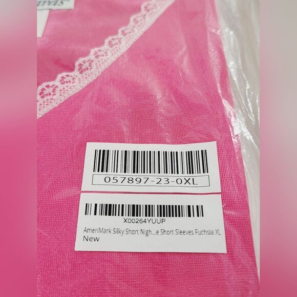 Amerimark Semi-transparent Silky V-neck Short Sleeve Nightie Lightweight Pink XL - Picture 8 of 9